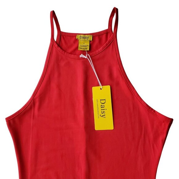 DAISY NWT Cherry Red High Neck Racerback Slit Sexy Maxi Dress BodyCon Size S - Picture 4 of 12